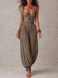 Pilar | Conjunto de bandeau de encaje gris y pantalones harem de algodón plisados