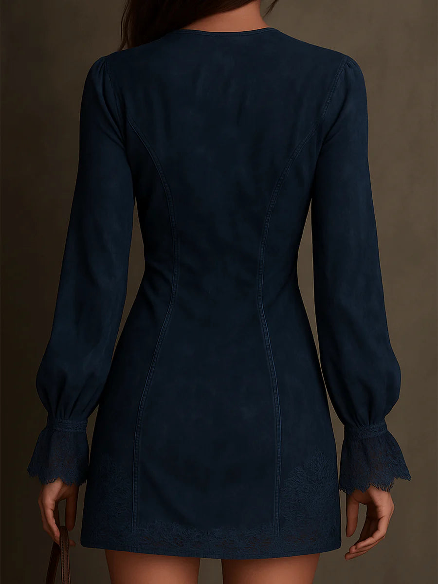 Azulena | Vestido mini vintage de ante con encaje