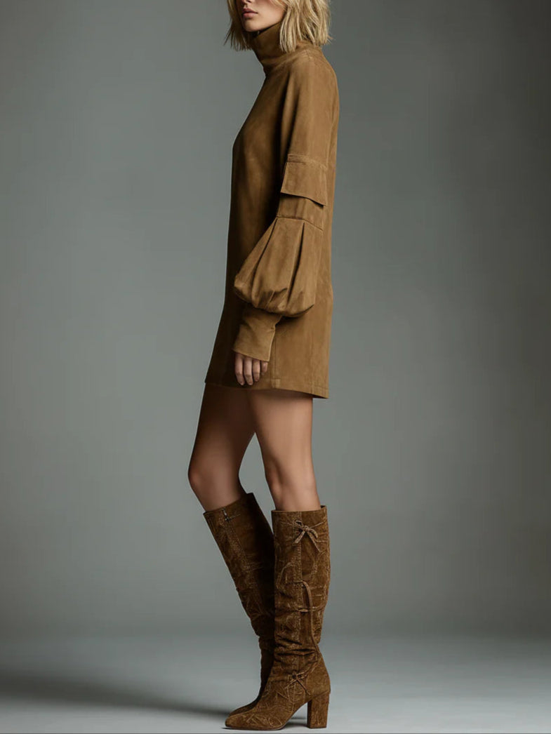 Beli · Minivestido holgado de ante con cuello alto