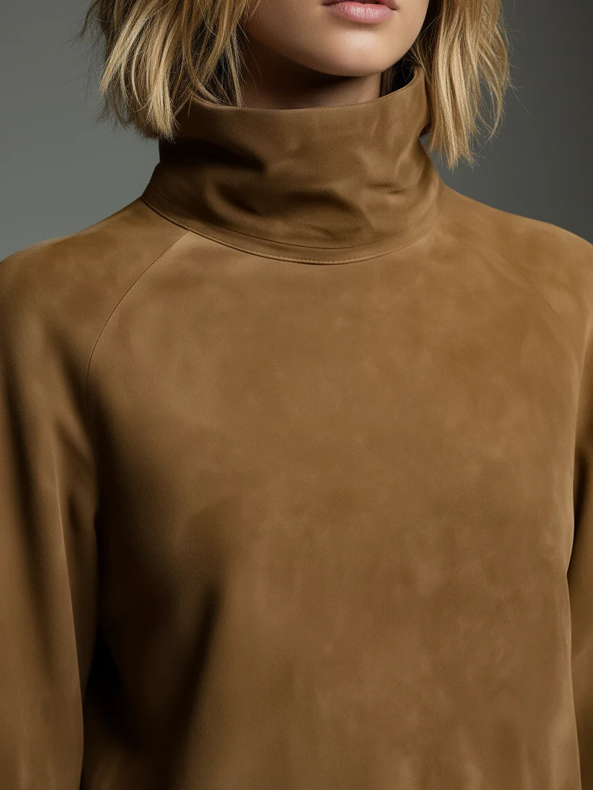 Beli · Minivestido holgado de ante con cuello alto