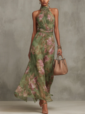 Sara | Vestido largo verde con estampado floral