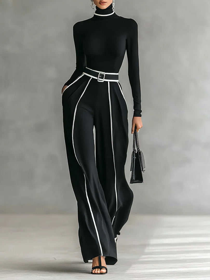 Emma · Conjunto elegante de dos piezas con cuello alto y pantalón ancho