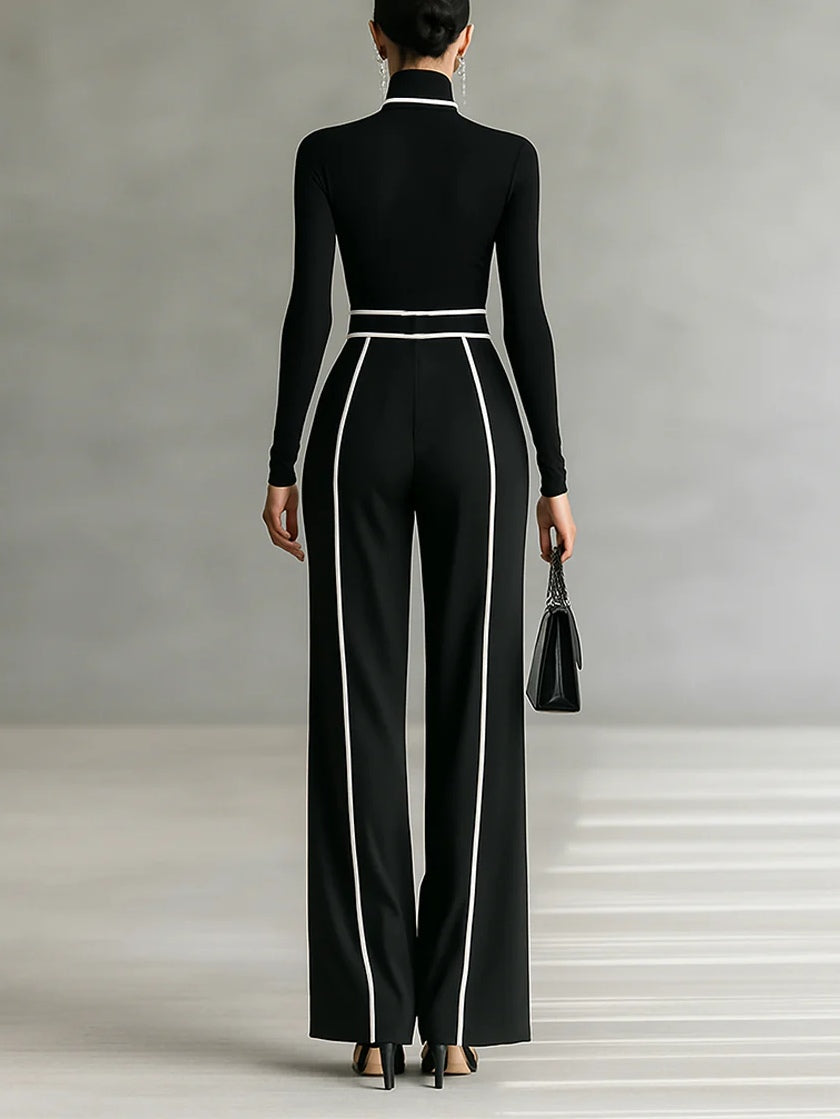 Emma ║ Conjunto elegante de dos piezas con cuello alto y pantalón ancho