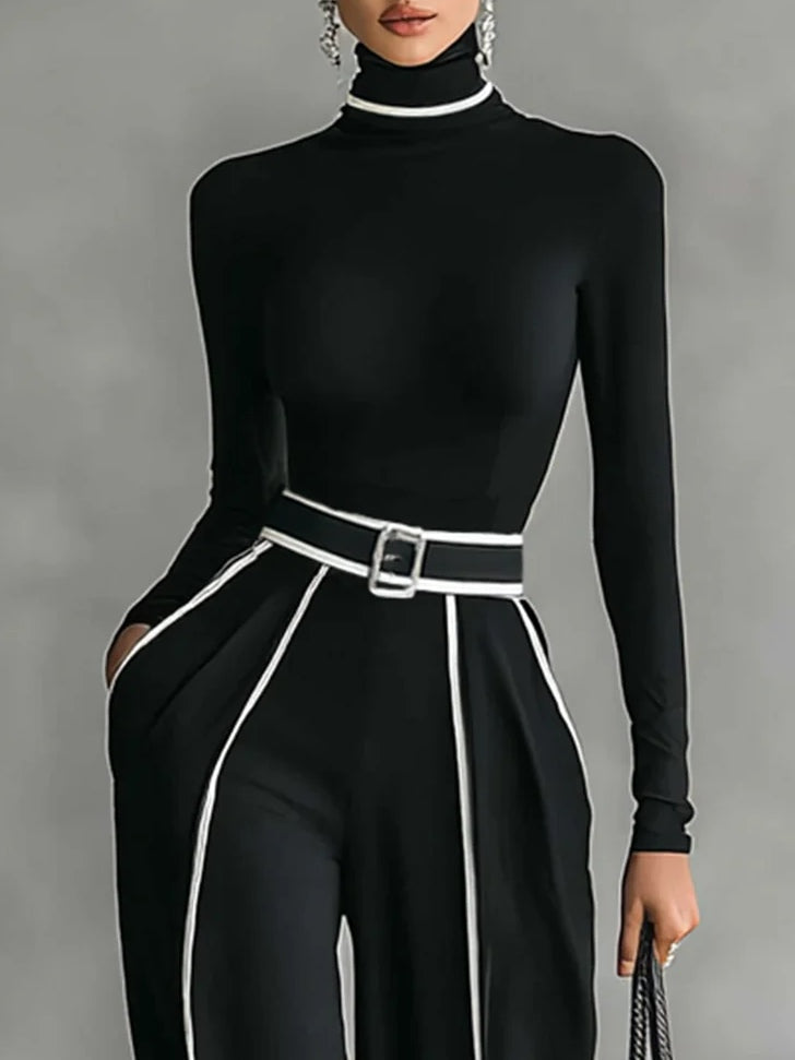 Emma · Conjunto elegante de dos piezas con cuello alto y pantalón ancho