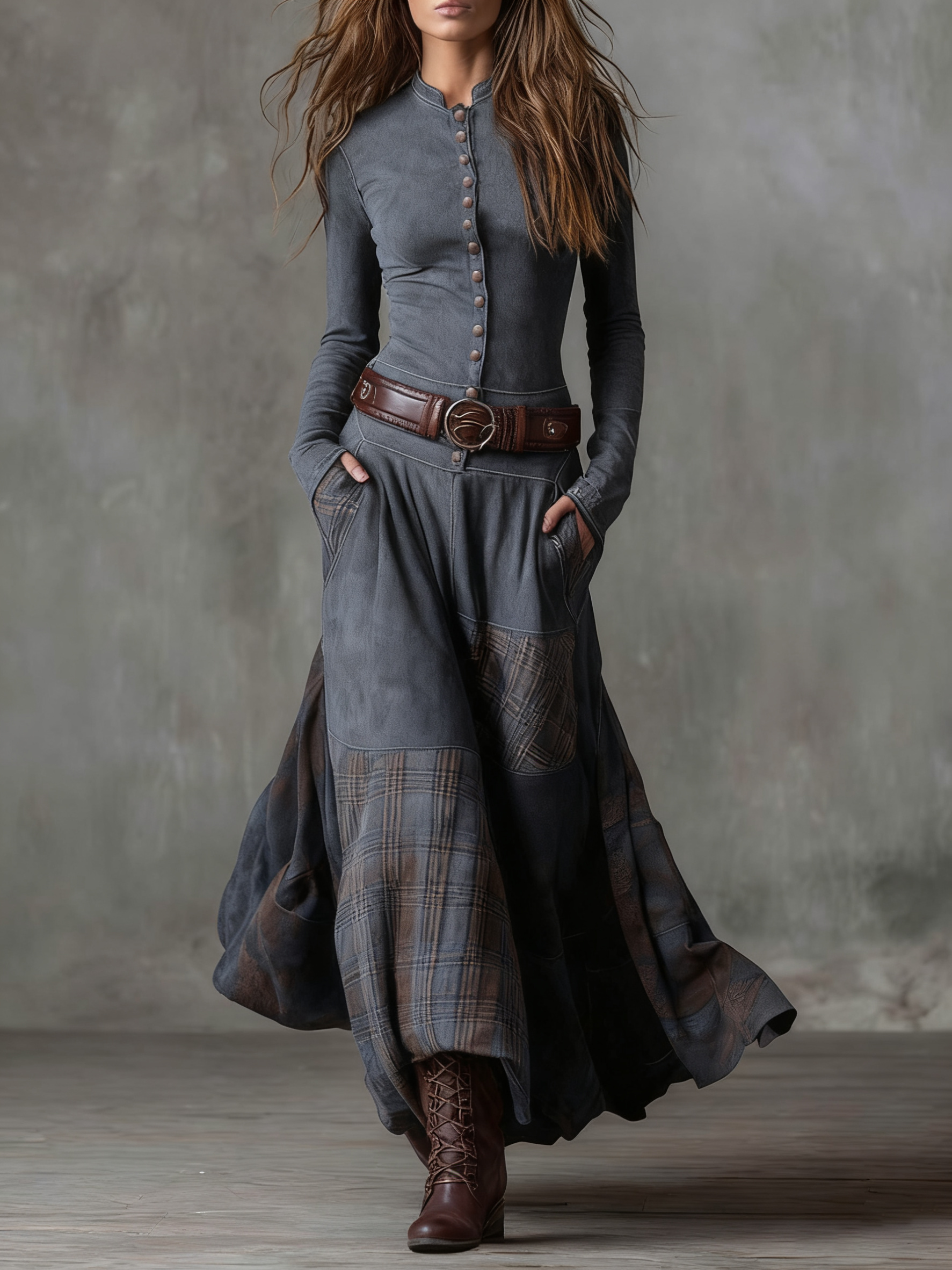 Azucena ║ Vestido maxi de ante con cinturón