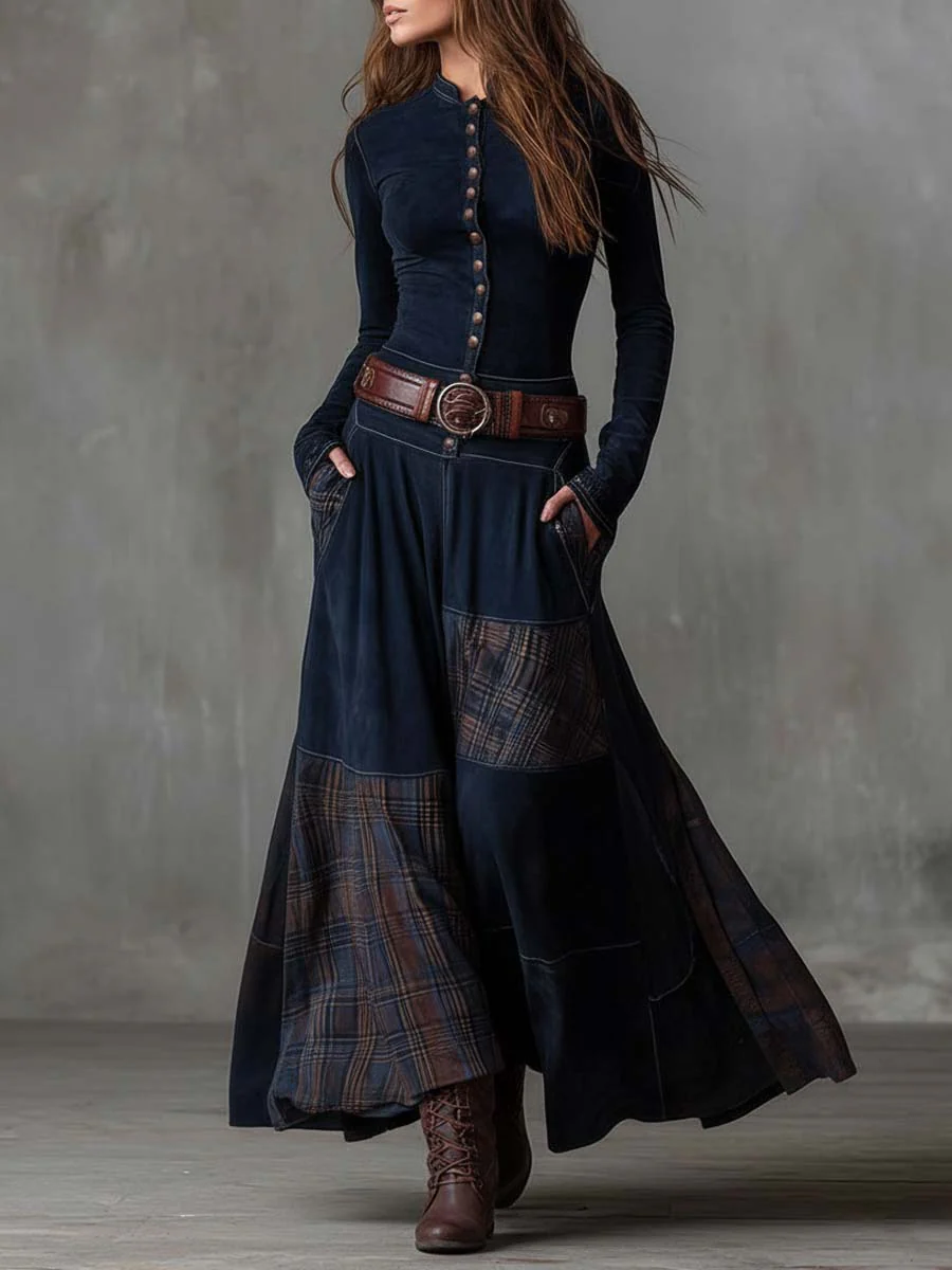 Azucena - Vestido maxi de ante con cinturón