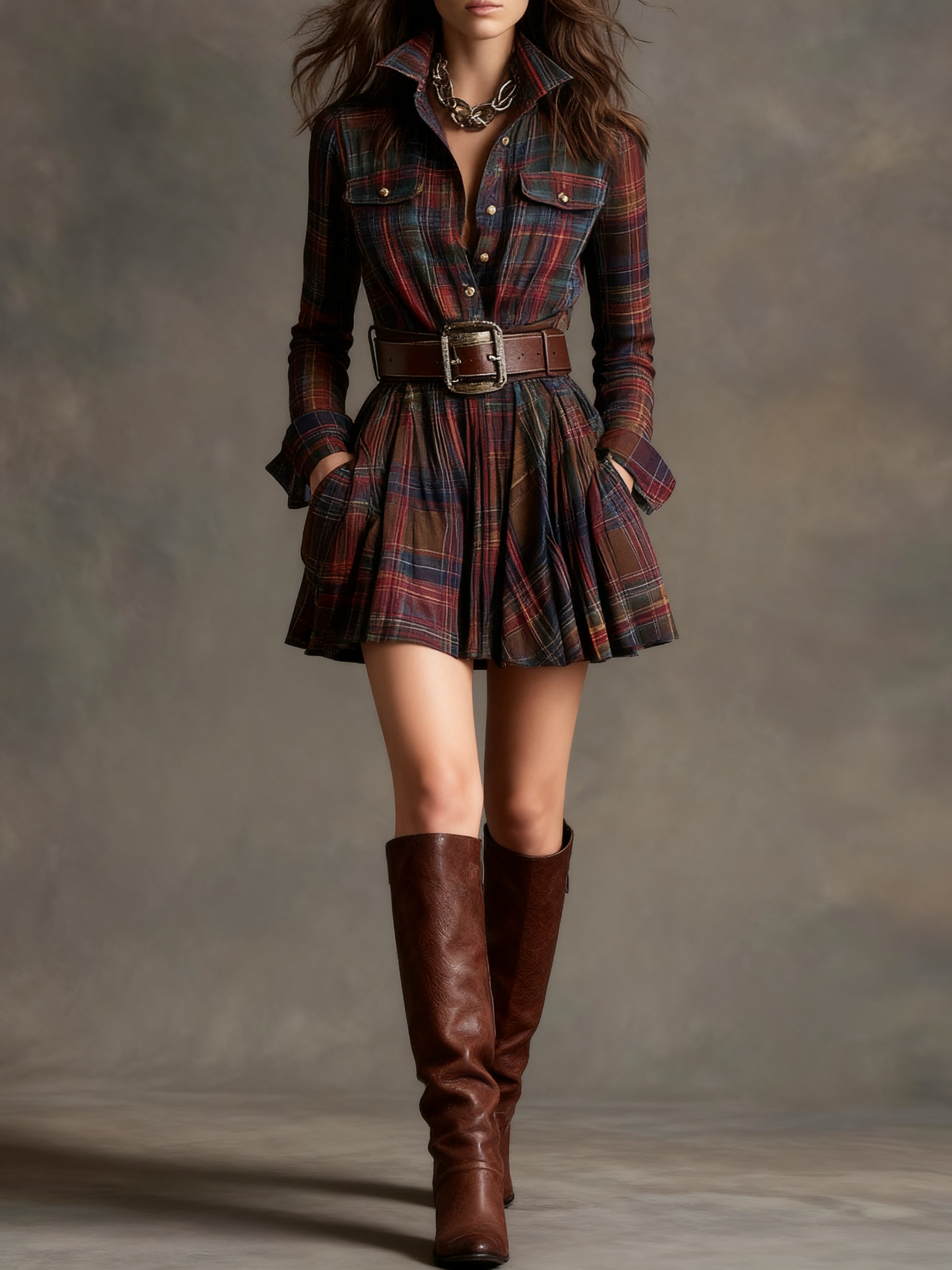 Bárbara ║ Vestido corto camisero de cuadros vintage