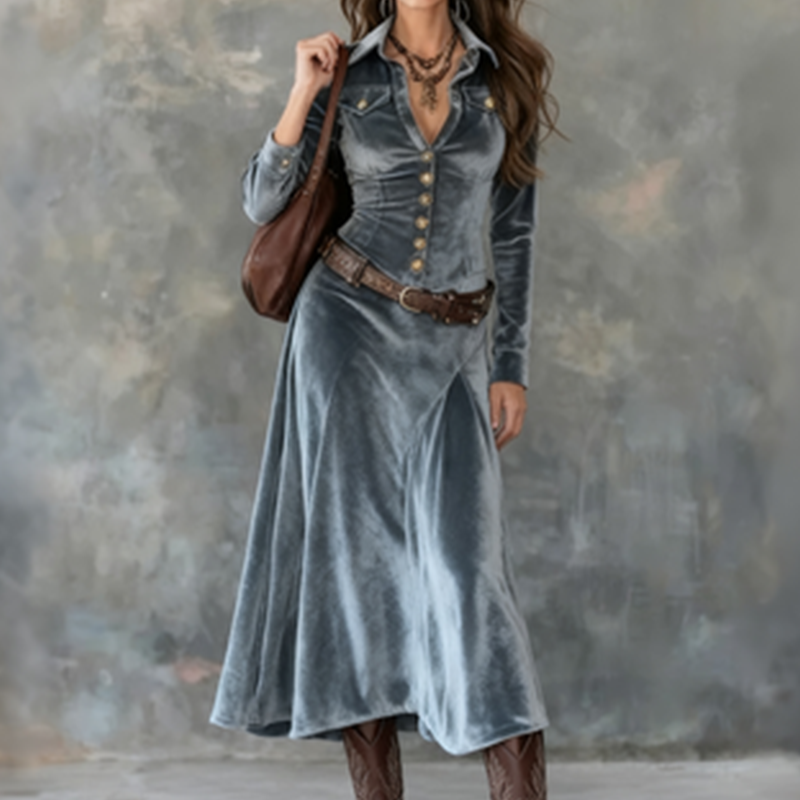 Dulce | Vestido maxi vintage de terciopelo fluido