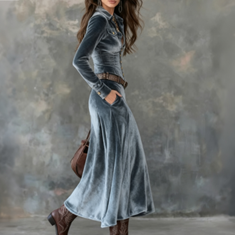 Dulce | Vestido maxi vintage de terciopelo fluido